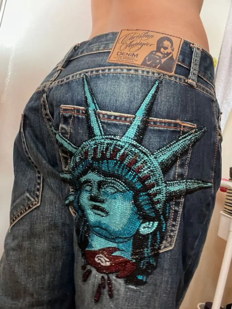 Statue Of Liberty Rhinestoned Jeans