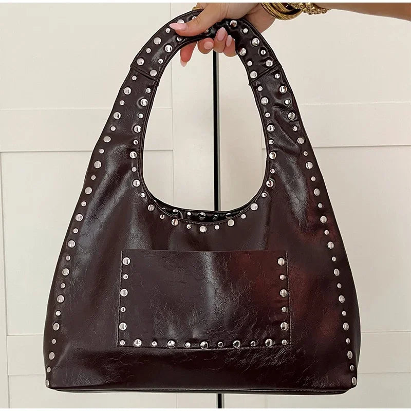 Retro Leather Studded Bag
