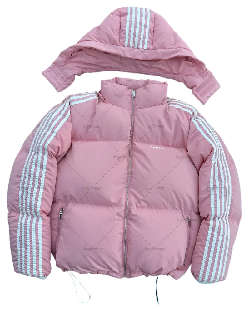 stripe puffer coat