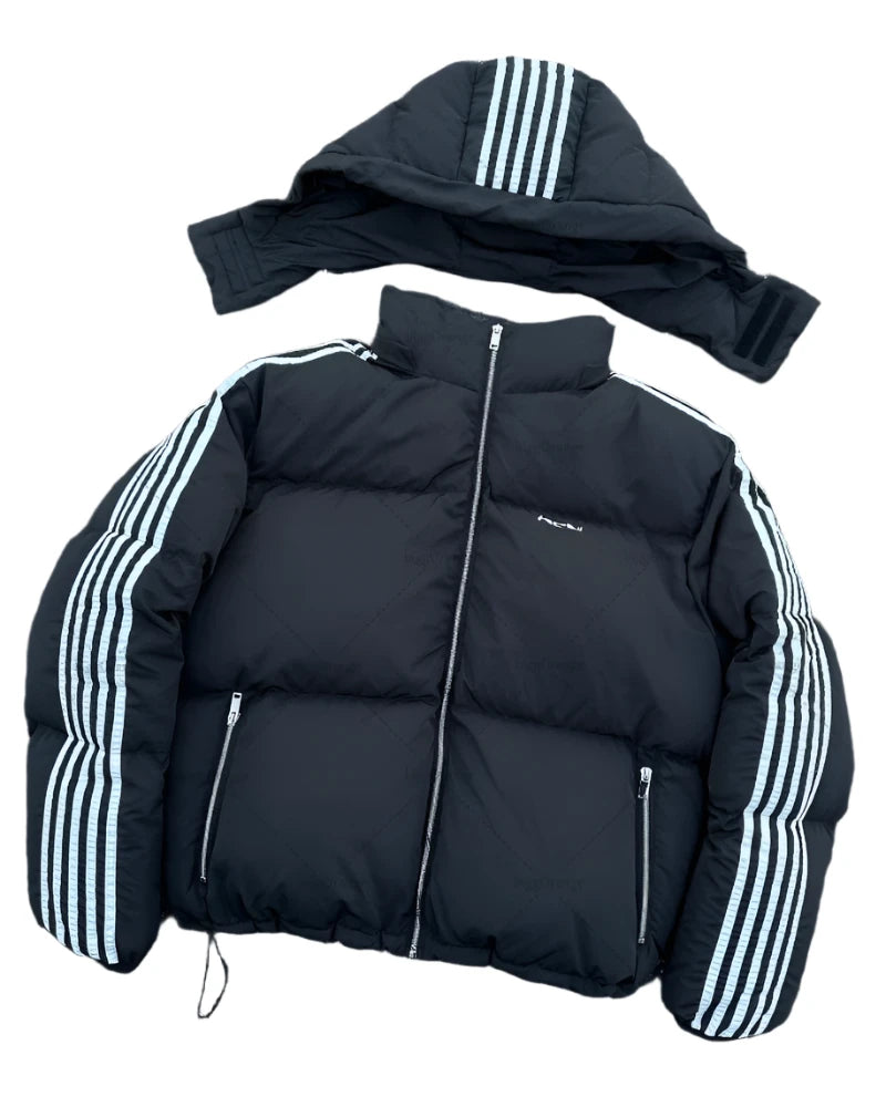 stripe puffer coat