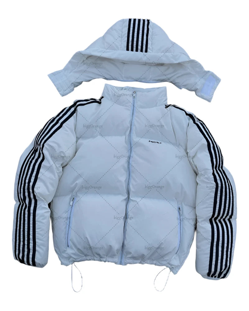 stripe puffer coat