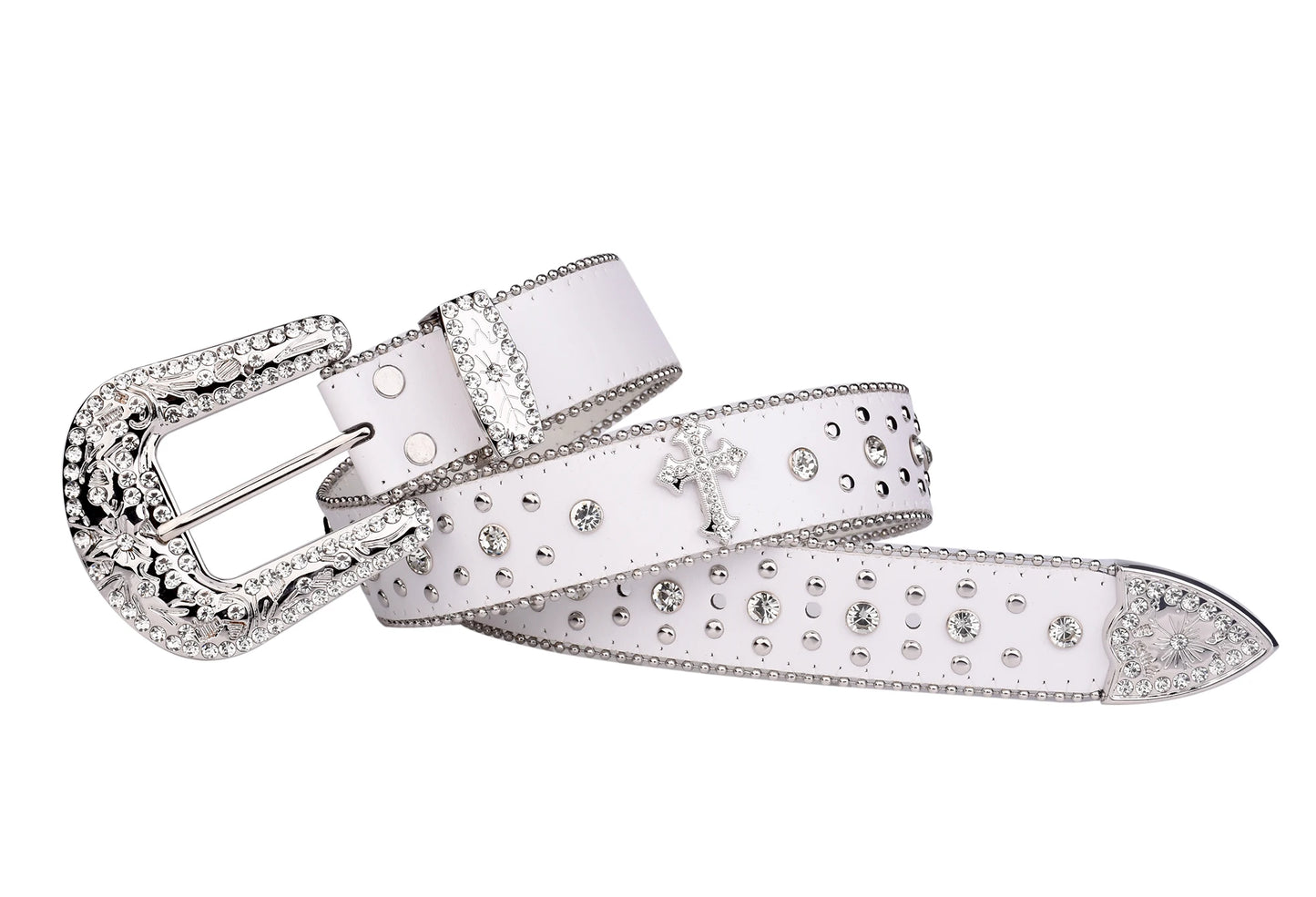 Rhinestone White Belt