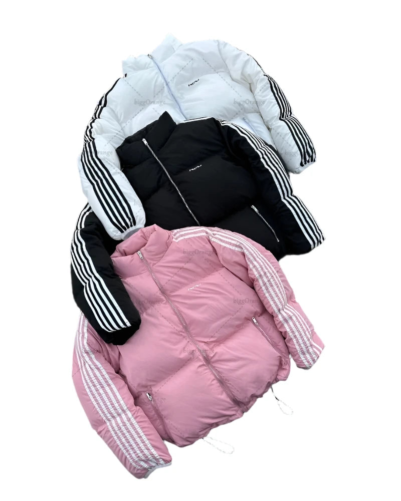 stripe puffer coat