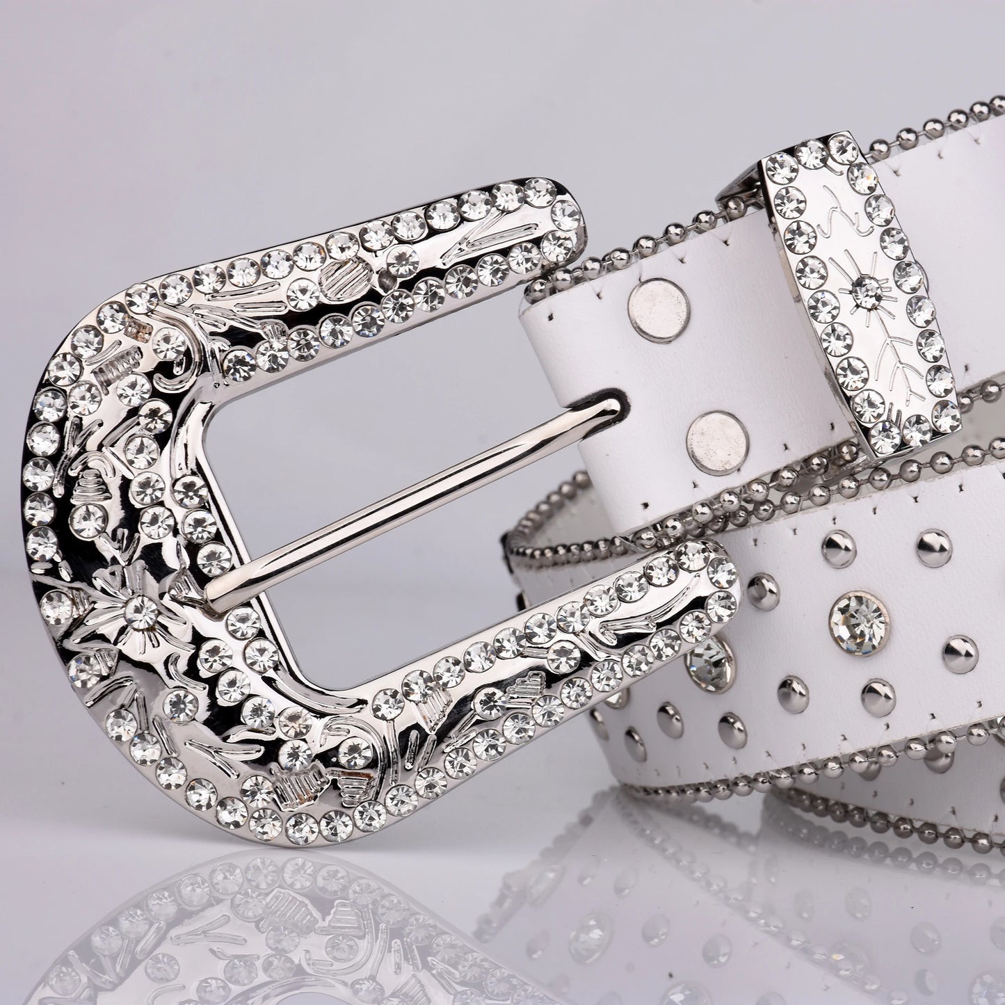 Rhinestone White Belt