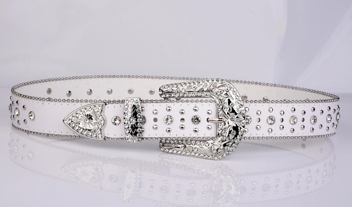 Rhinestone White Belt