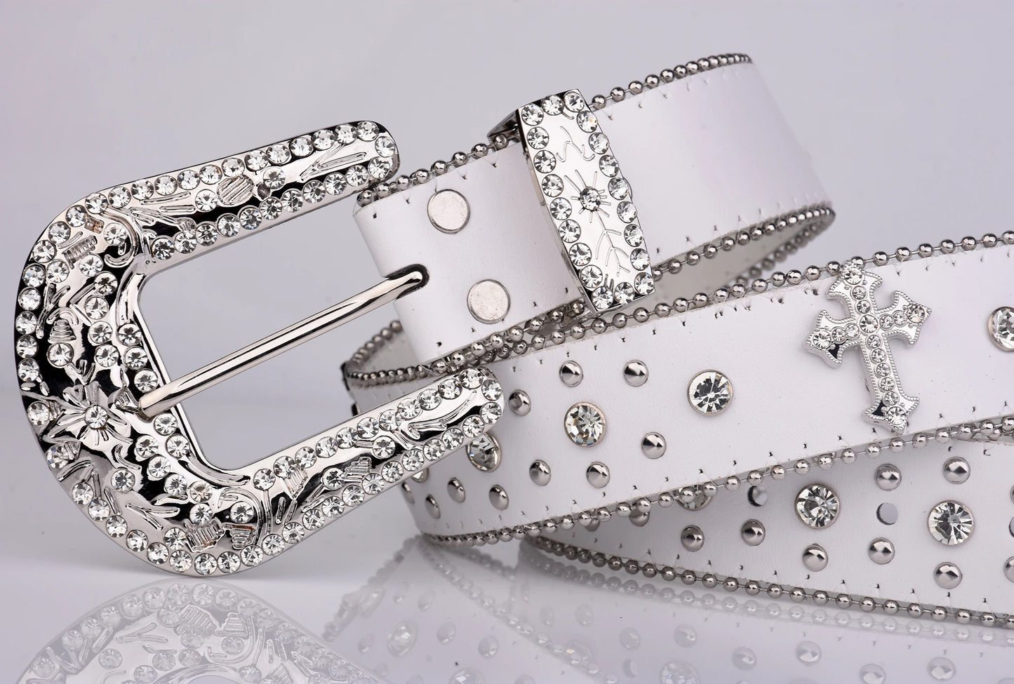 Rhinestone White Belt